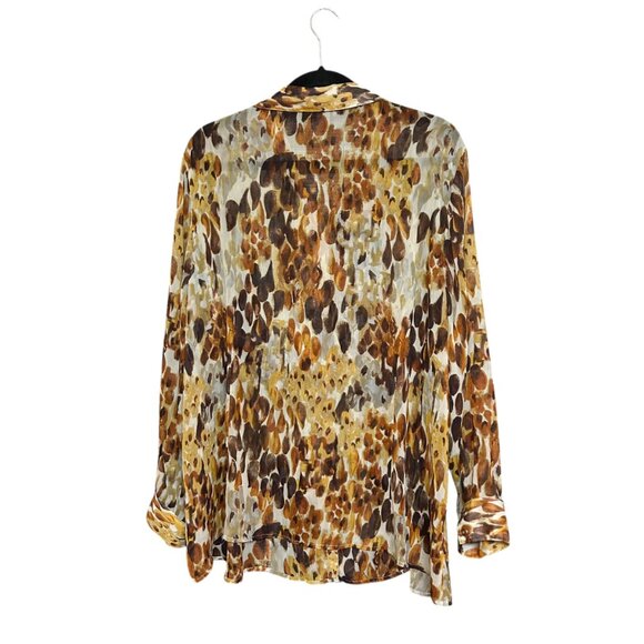 Cj Banks Brown Gold Ruffle Button Front Semi Sheer Blouse Plus Size 3X - Picture 3 of 5